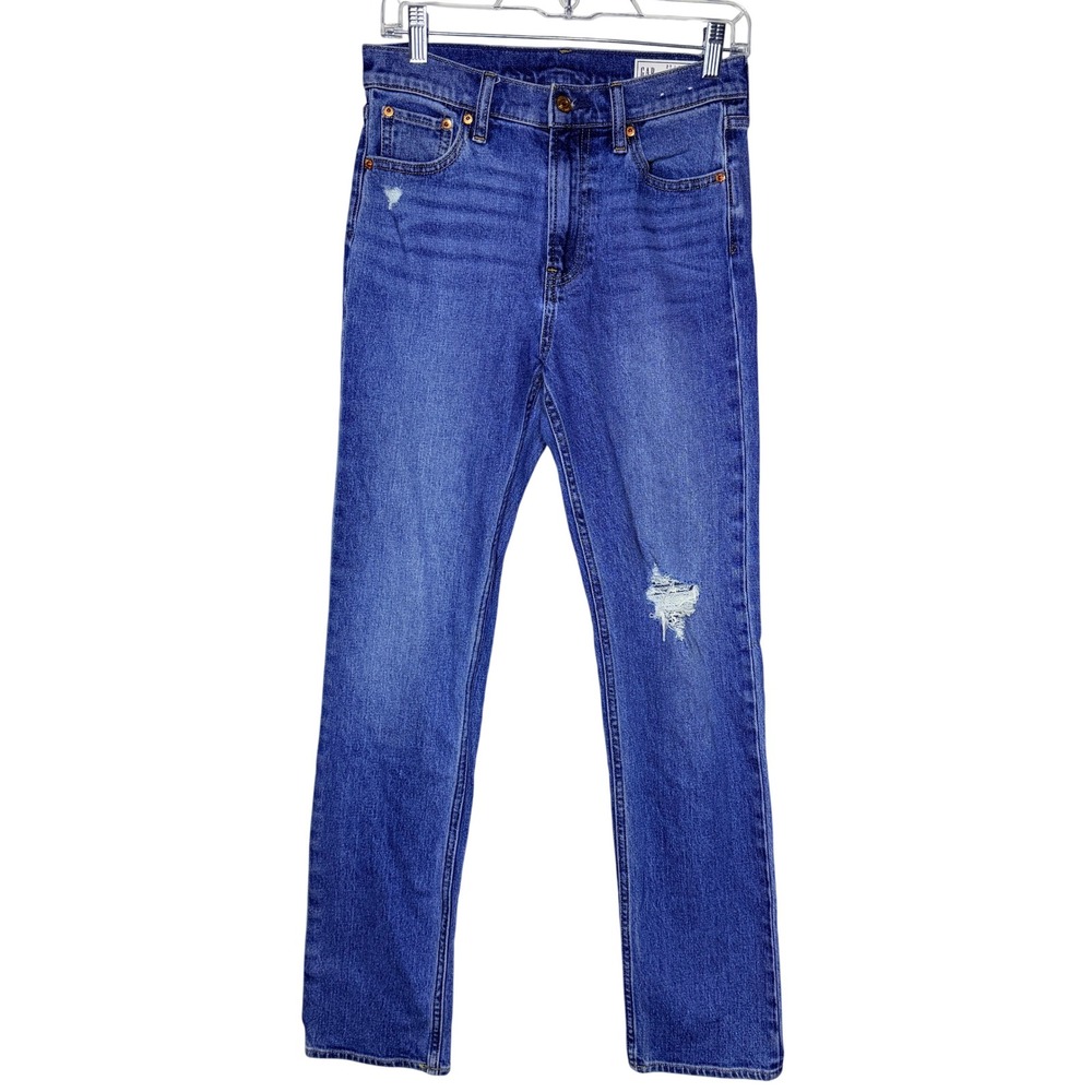 GAP Womens 90s Straight High Rise Jeans 27 4L Blue Distressed Long Denim
